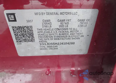 2018 Chevrolet Sonic Lt Auto from USA, damaged, VIN 1G1JD5SH2J4104288